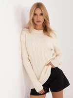 Ecru long women's sweater with round neckline