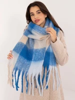 Blue-beige checkered women's scarf