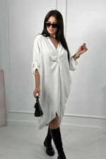 Oversize dress with V-neck in white