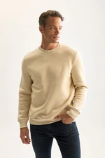 DEFACTO Men's Beige 3 Thread Cotton Raised with Fleece Inside Regular Fit Crew Neck Thick Sweatshirt