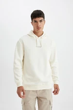 DEFACTO Ecru Relax Fit Hooded Printed Sweatshirt