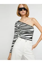 Koton One Shoulder Zebra Patterned Knitwear Sweater