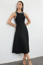 Trendyol Black A-Cut Woven Dress with Stone Accessories