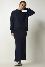 Happiness İstanbul Women's Navy Blue Ribbed Knitwear Sweater Dress