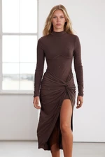 Trendyol Limited Edition Brown Stone Printed Knitted Elegant Evening Dress