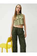 Koton Crop Shirt Sleeveless Buttoned with Big Pocket Detail