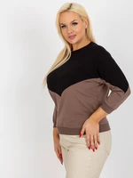 Black and brown basic blouse plus size with 3/4 sleeve