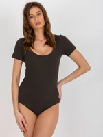 Basic khaki striped cotton bodysuit