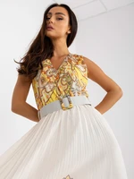 Yellow one-size pleated midi dress with lining