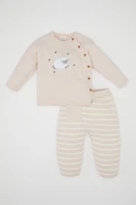 DEFACTO Baby Girl Lamb Embroidered Buttoned Long Sleeve Sweater Elastic Waist Striped Knitwear Bottom 2-Piece Set