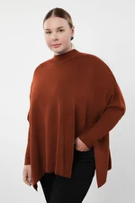 Trendyol Curve Brick Red Stand Collar Slit Detail Relax Fit Knitwear Sweater