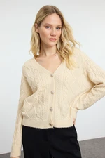 Trendyol Stone Wide Pattern Glittery Knitted Cardigan