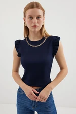 Bigdart 0430 Knitted Blouse - Navy Blue