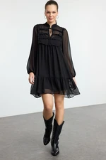 Trendyol Black Ruffle Detailed Flounce Skirt Chiffon Mini Woven Winter Dress