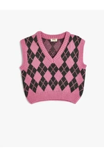 Koton Sweater Diamond Pattern V Neck Soft Textured