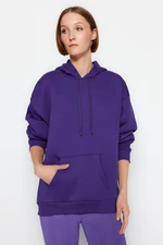 Trendyol Purple Thick Fleece Inside Oversized/Wide Fit With a Hooded Basic Knitted Sweatshirt