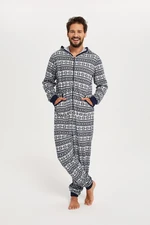 Alaska men's long-sleeved jumpsuit, long pants - dark blue print