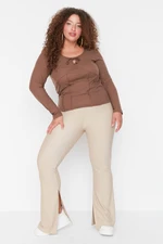 Trendyol Curve Beige Flare Slit Knitted Trousers