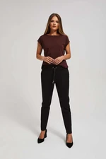 Plain trousers with tie at the waist - black