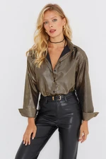 Cool & Sexy Women's Gold Color Striped Shiny Shirt