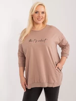 Dark beige plus size blouse with inscription