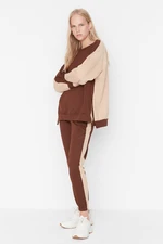 Trendyol Brown Color Block Thin Knitted Tracksuit Set