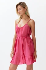 Trendyol Fuchsia Belted Mini Woven Ruffled Beach Dress