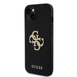 Zadní kryt Guess PU Perforated 4G Glitter Metal Logo pro Apple iPhone 15, černá