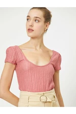 Koton T-shirt damski Pink Hollow Collar