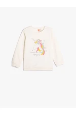 Koton Unicorn Sweatshirt with Silvery Long Sleeve Crew Neck Cotton