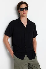 Trendyol Black Men's Regular Fit Summer Viscose Shirt with Crisp Collar.