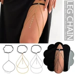 Boho Elastic Band Bandage Leg Thigh Chain for Women Bikini Sexy Tassel Multilayer Adjustable Garter Belt Rhinestone Body Jewelry