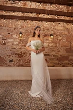 Trendyol Ecru Woven Lined Pearl Wedding/Wedding Long Evening Evening Dress