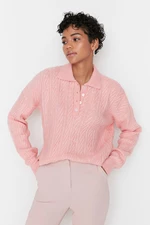 Trendyol Pink Polo Collar Dzianinowy sweter