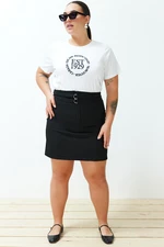 Trendyol Curve Black High Waist Double Tie Detailed Woven Skirt