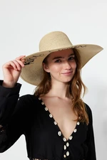 Trendyol Beige Women's Slogan Detailed Straw Flare Hat