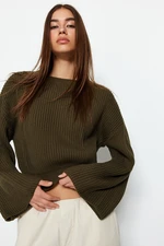 Trendyol Khaki Crop a španielske rukávy Pletený sveter