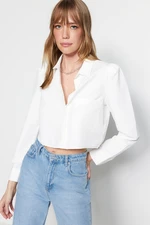 Trendyol Ecru Crop Regular Regular Fit Tkaná Košile