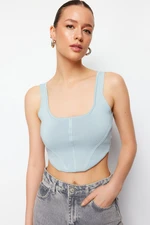 Trendyol Blue Crop Top Corset Detailed Knitwear Blouse