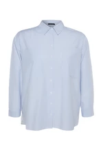 Modrá pruhovaná popelínová košeľa Trendyol Curve