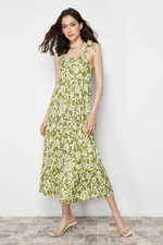 Trendyol Green Tie Strap Skirt Ruffled Corduroy Knitted Maxi Dress