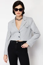 Trendyol Gray Polyviscon Striped Crop Premium Woven Blazer Jacket