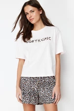 Trendyol White-Multi Color 100% Cotton Leopard Pattern Knitted Pajamas Set