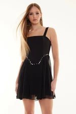 Trendyol Black A-Line Accessories Woven Short Dress