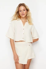 Trendyol Beige Woven Linen Blend Shirt Shorts Set