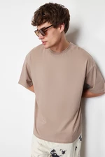 Trendyol Mink Oversize/Wide Cut Basic 100% Cotton T-Shirt