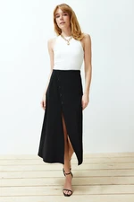 Trendyol Black Asymmetric Buttoned Slit Knitted Skirt