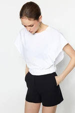 Trendyol White 100% Cotton Raglan Sleeve Crop Crew Neck Knitted T-Shirt