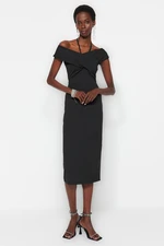 Trendyol Black Fitted Window/Cut Knitted Out Detailed Elegant Evening Dress