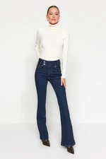 Trendyol Dark Blue Waist Detail High Waist Flare Jeans